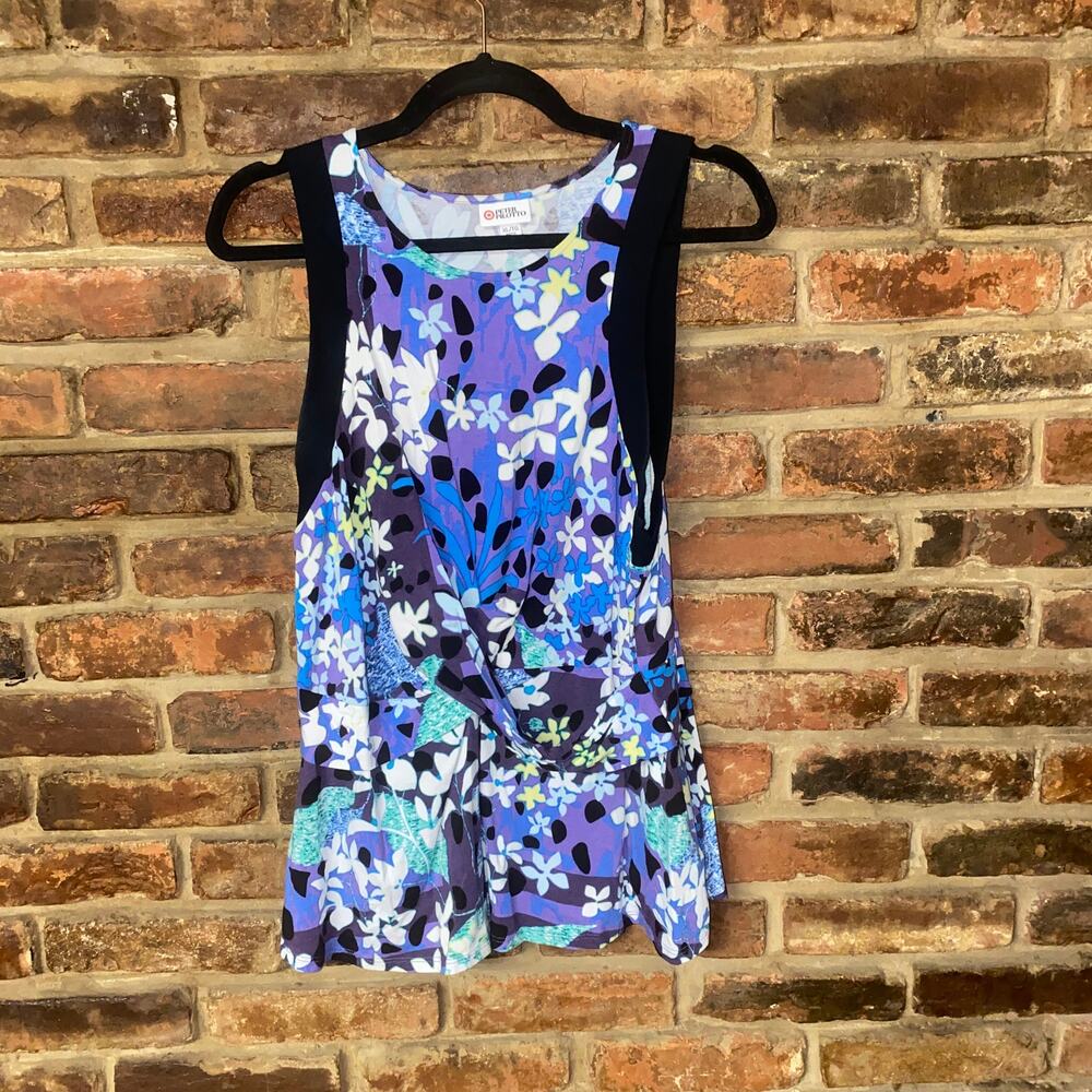 Peter Pilotto x Target Purple Floral Draped Sleeveless Blouse Women's Size XL
